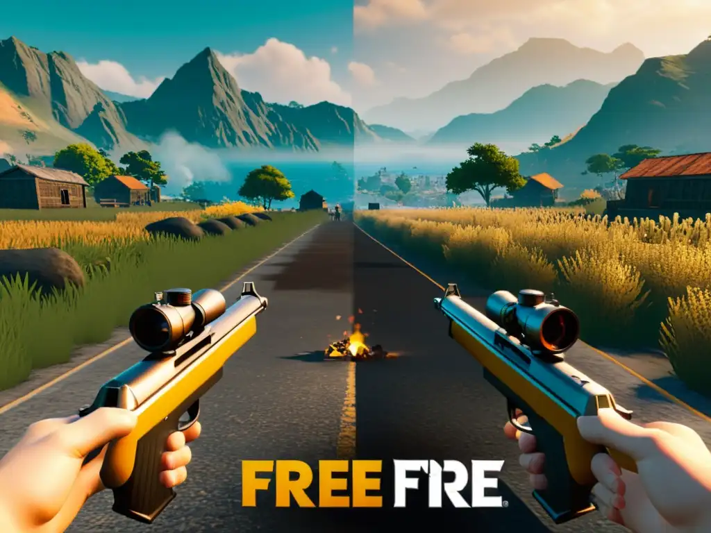 Comparación de ajustes gráficos óptimos para Free Fire, mostrando la diferencia entre máxima y mínima calidad visual en el juego