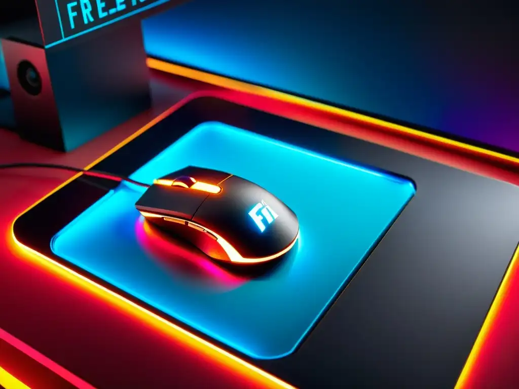 Un ambiente de juego inmersivo con los mejores accesorios FreeFire análisis en una configuración de alta tecnología y luces LED ambientales