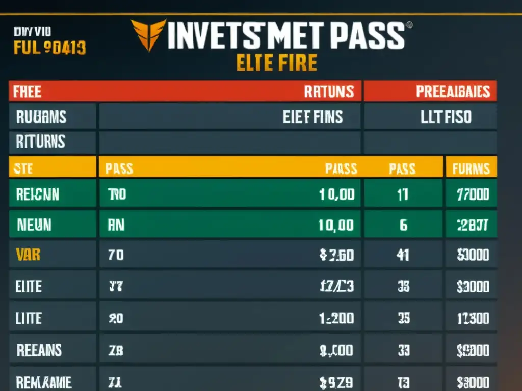 Análisis detallado del valor financiero de los Pases Élite Free Fire, con gráficos coloridos y tablas informativas