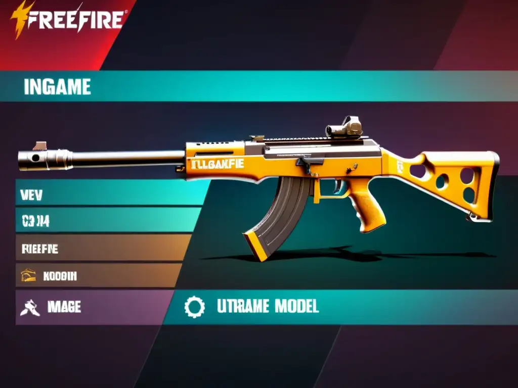 Un análisis visual de armas FreeFire que muestra modelos detallados en un diseño futurista