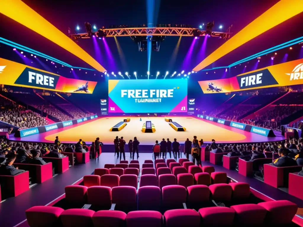 Una arena de torneo de Free Fire llena de acción intensa y emocionante