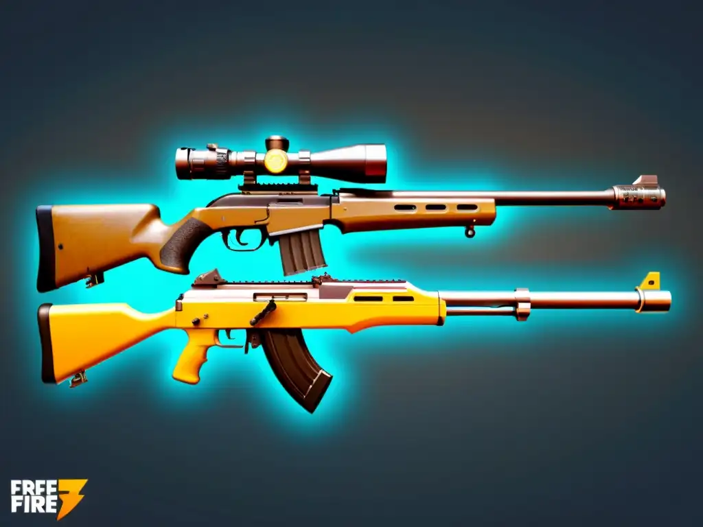 Transformación de armas en Free Fire, desde diseños básicos hasta actualizaciones detalladas, mostrando la evolución de cada modelo de arma