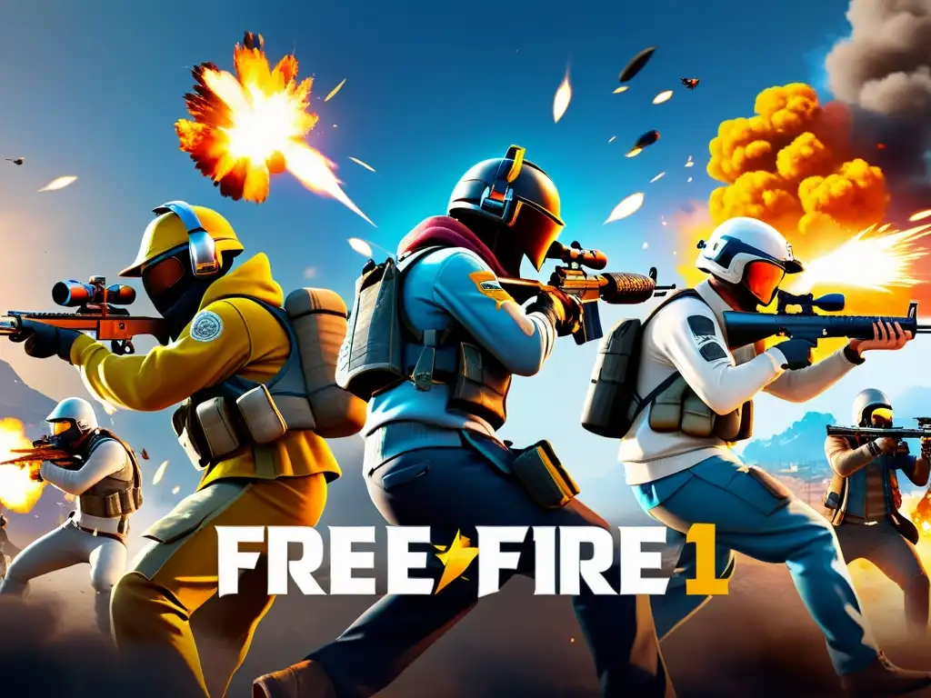 Sincronización de ataques en Free Fire: Equipo estratégico en intensa batalla, comunicación precisa y coordinación letal