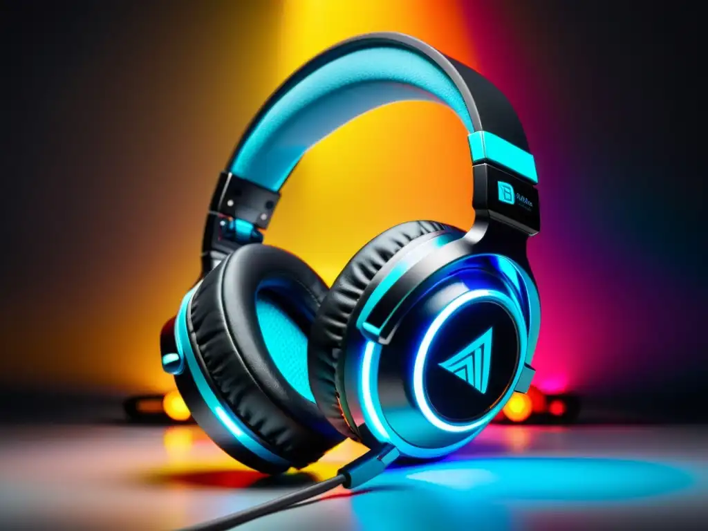 Unos auriculares para gaming de diseño futurista, con iluminación RGB y detalles intrincados