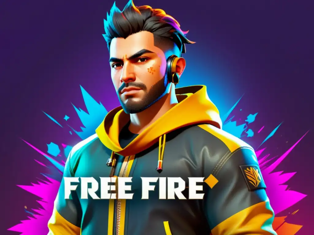 Un avatar de Free Fire con personalización avanzada, skins exclusivas y colores vibrantes, destacando las opciones de personalización de avatar en Free Fire