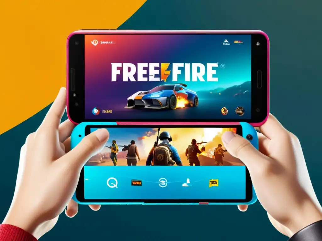 Captura de pantalla dividida de Free Fire en PC, smartphone y tablet, mostrando experiencias de juego diferentes