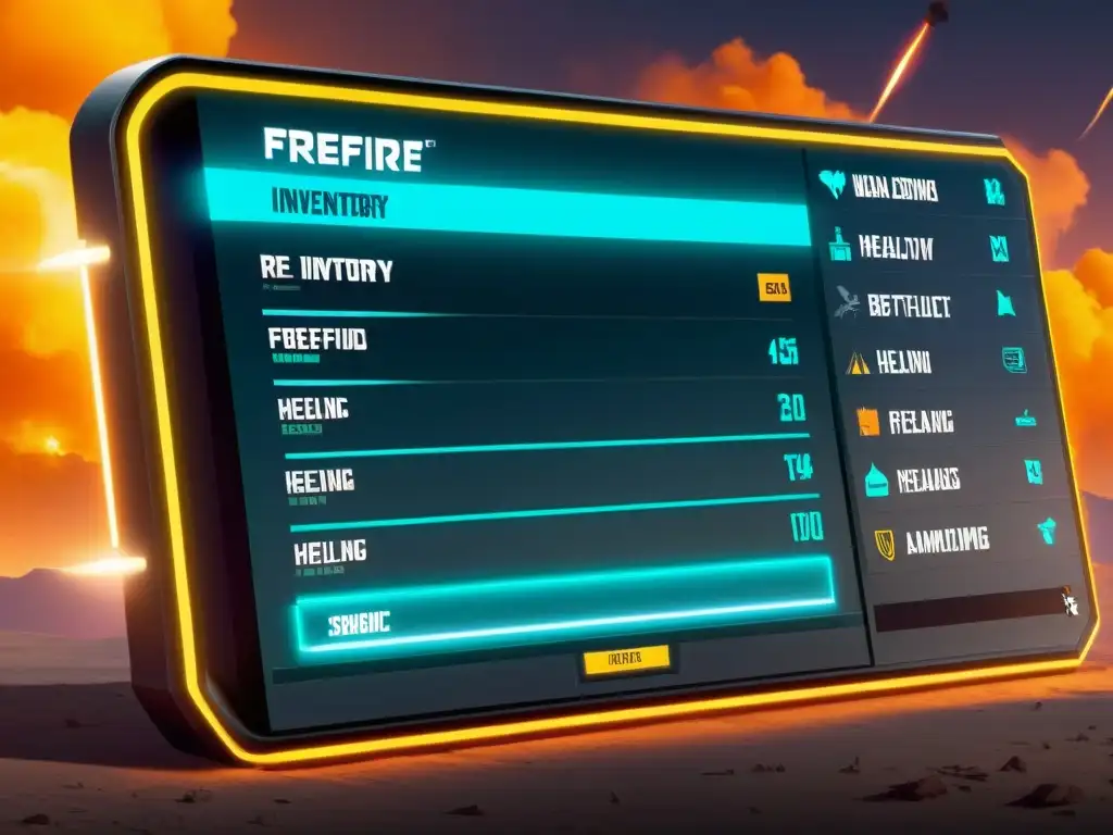 Captura de pantalla de inventario optimizado en FreeFire, mejorando gestión de inventario para combate intenso