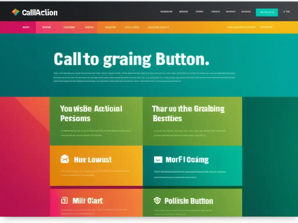 Captura de pantalla de un sitio web moderno y elegante con un llamativo botón de llamada a la acción, colores vibrantes y texto persuasivo