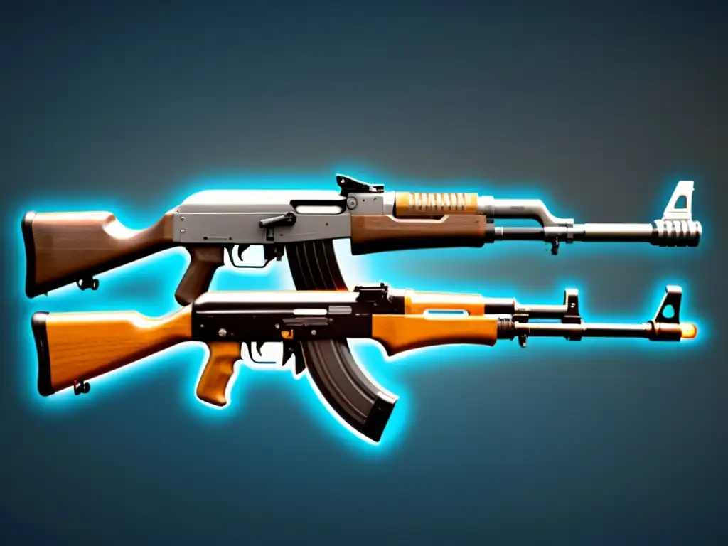 Comparativa de armas en Free Fire: AK47 pre y post actualización, resaltando detalles y diferencias de diseño