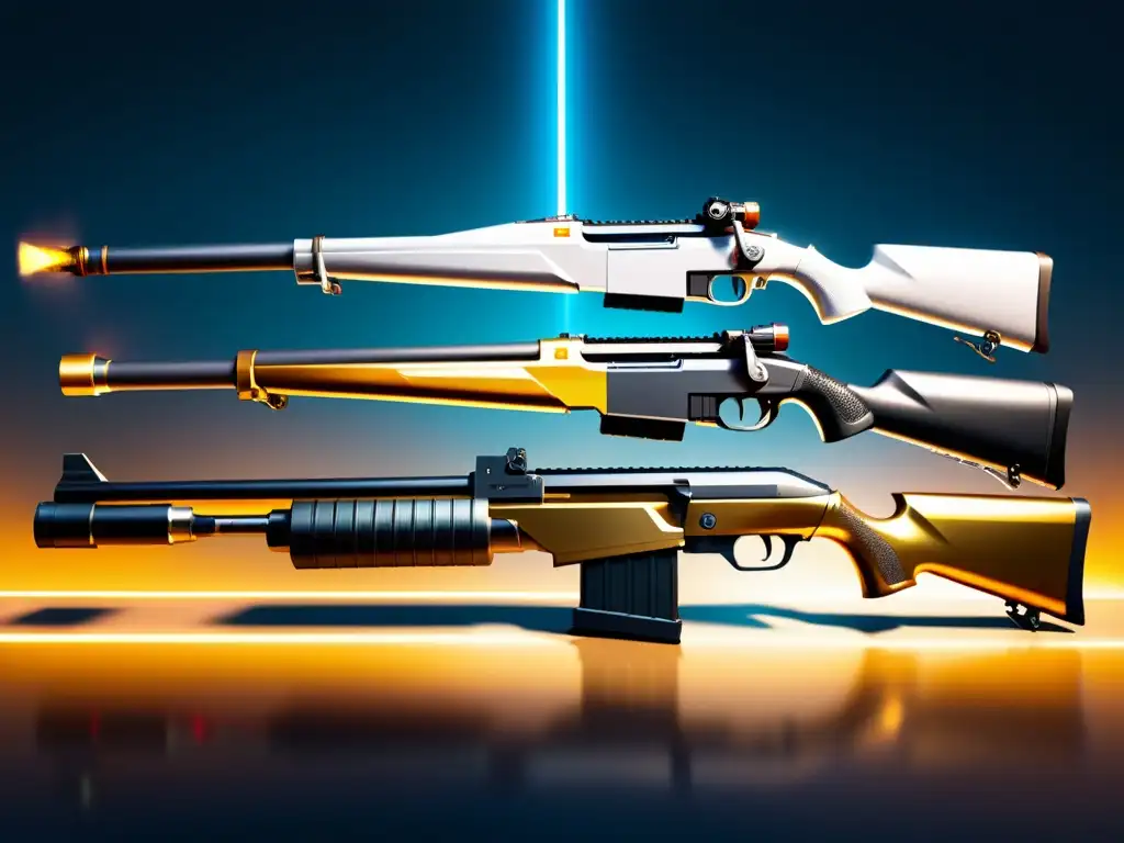 Comparativa armas populares Free Fire: Detalle de armas destacadas en fondo futurista, resaltando su diseño único y características clave