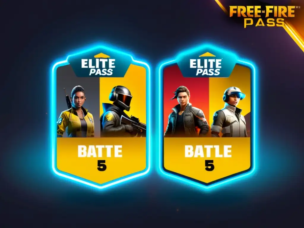 Comparativa Pase Élite Free Fire: Detalles exclusivos del Pase Élite y Battle Pass, reflejando emoción y competencia