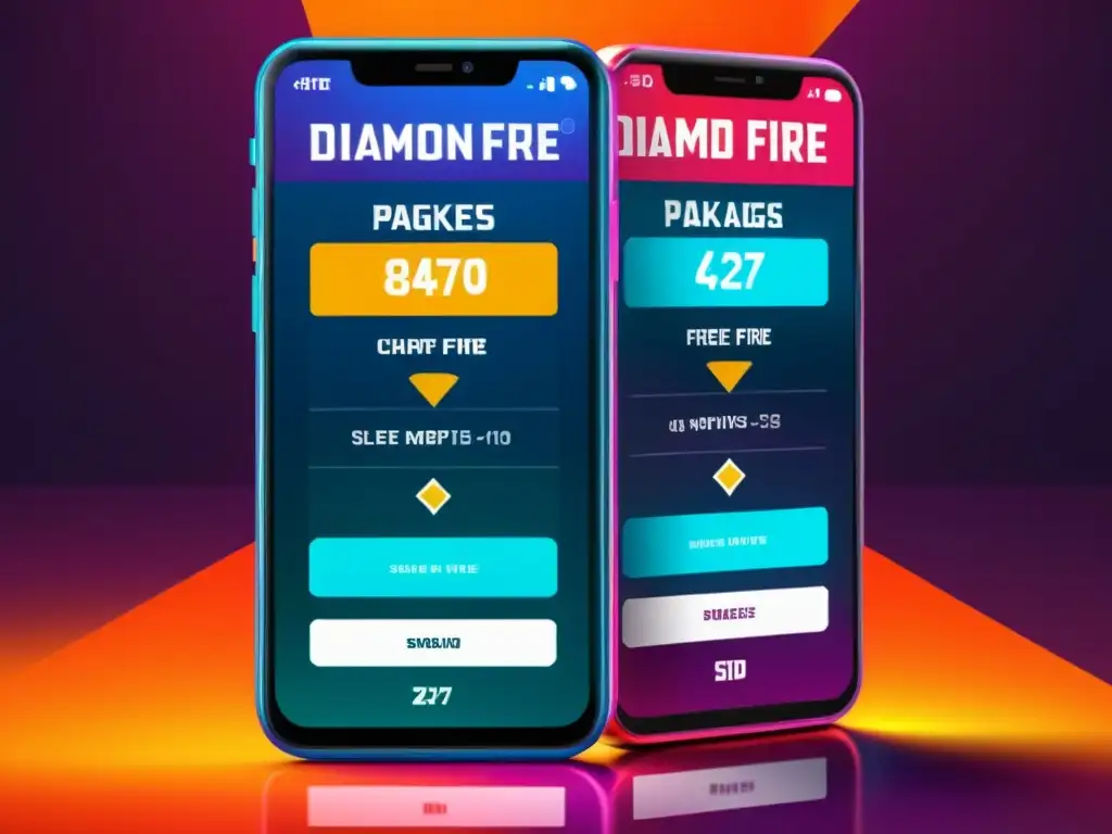 Comparativa de paquetes de diamantes en Free Fire en pantalla de smartphone con diseño moderno y vibrante