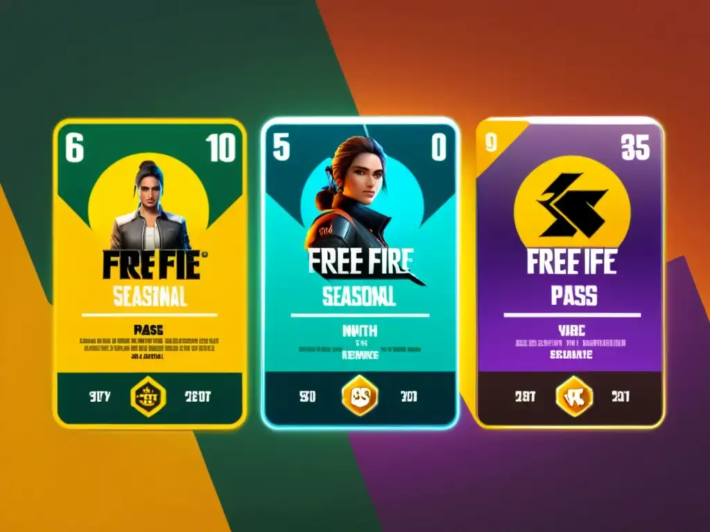 Comparativa pases temporada Free Fire con evolución anual de recompensas y personajes en vibrantes imágenes detalladas