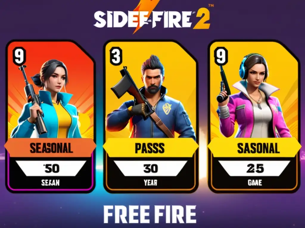 Comparativa pases temporada Free Fire: Evolución de contenido y recompensas en pases estacionales, ilustrada con arte detallado y vibrante