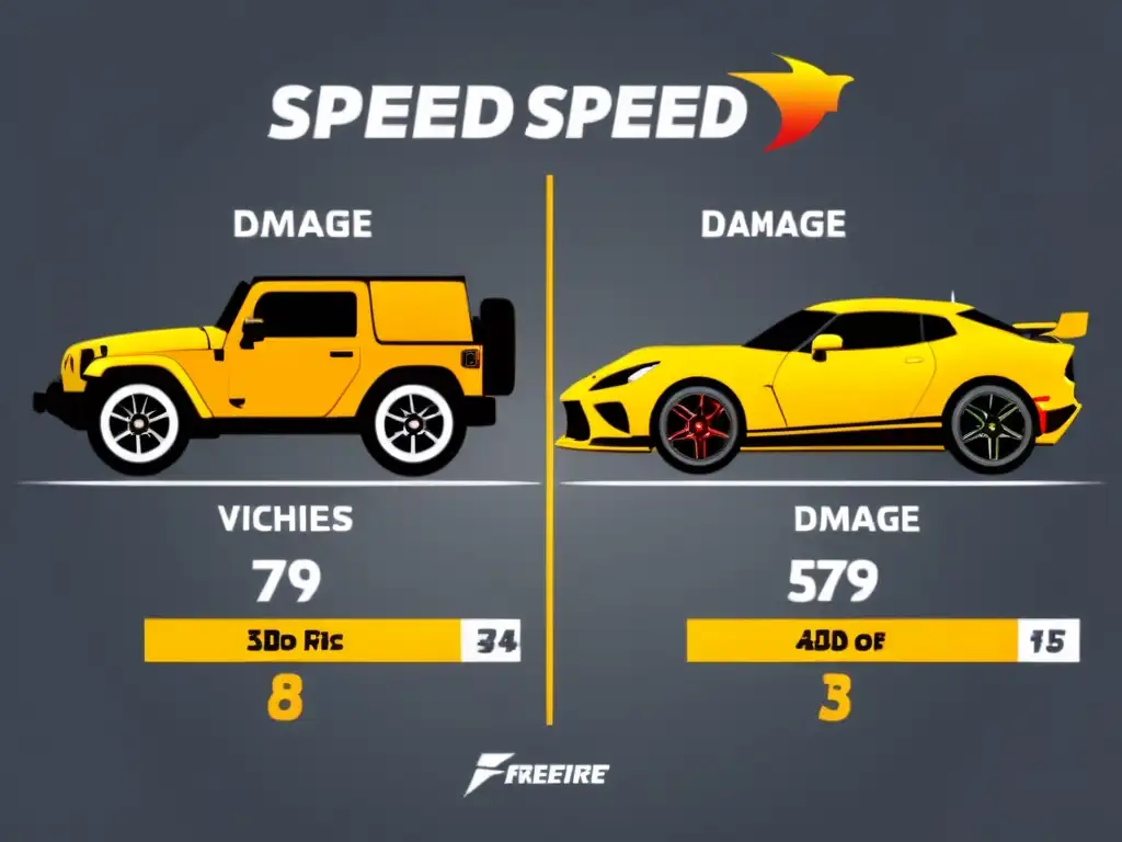 Comparativa de velocidad y daño de vehículos en FreeFire: Infografía detallada con datos claros y visuales precisos para estrategias de juego