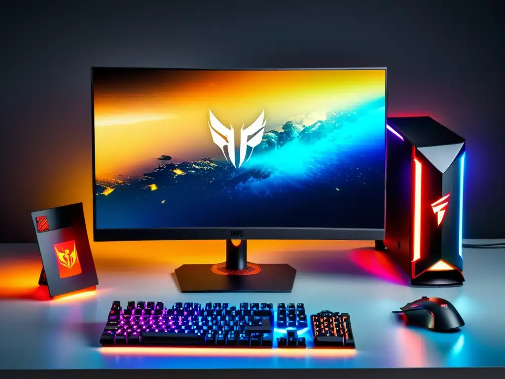 Configuraciones ideales PC FreeFire: Setup profesional con PC gaming moderno, iluminación LED vibrante y accesorios para dominar en FreeFire