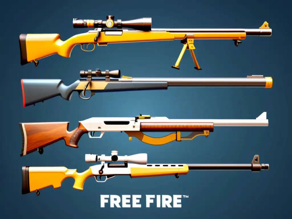 Detallada ilustración de la evolución de armas en Free Fire, mostrando cambios en diseño y función