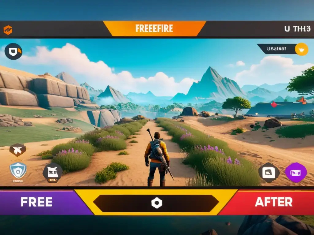 Comparación detallada de cambios UI/UX en FreeFire: antes y después, con la nueva interfaz resaltando modernidad y sofisticación