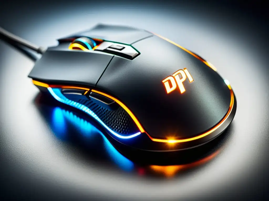 Detallada imagen de un mouse gaming de alta gama con iluminación RGB vibrante y ajuste de DPI personalizable