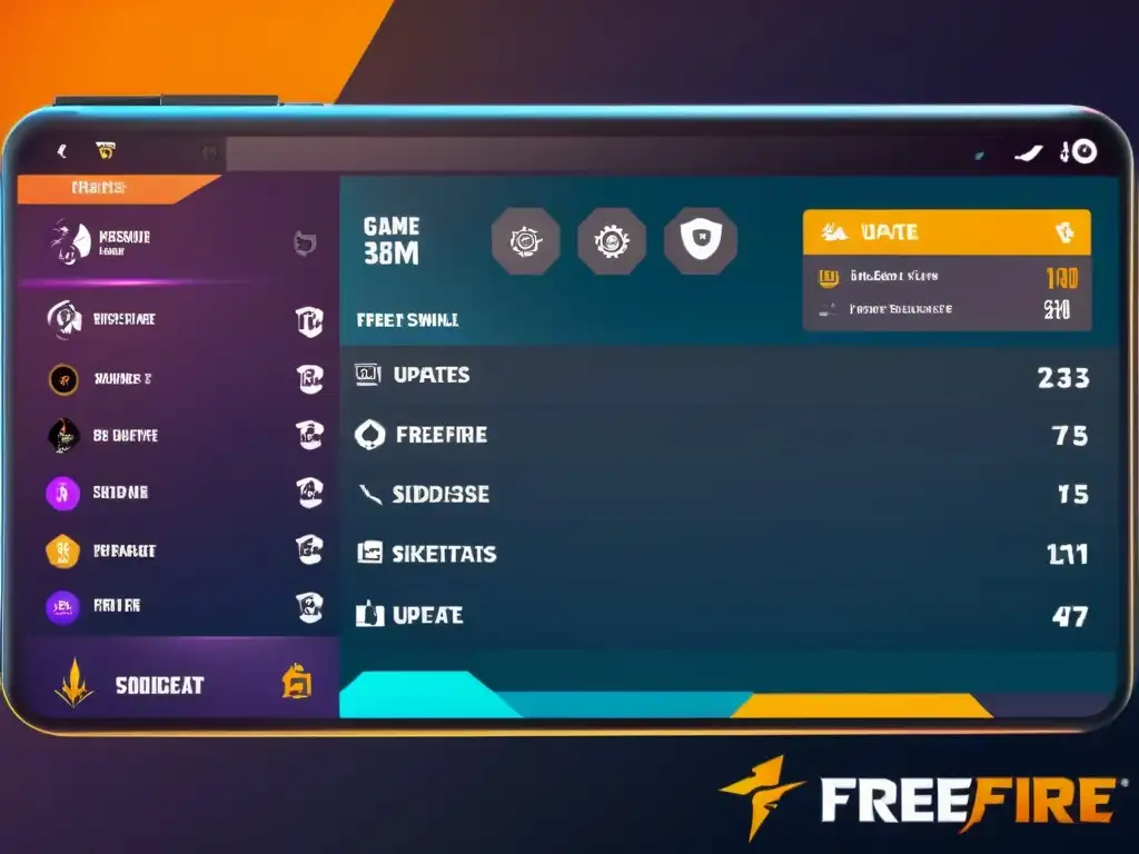 Un detallado análisis de las actualizaciones de FreeFire, mostrando la interfaz del juego y las últimas novedades en armas y skins de personajes