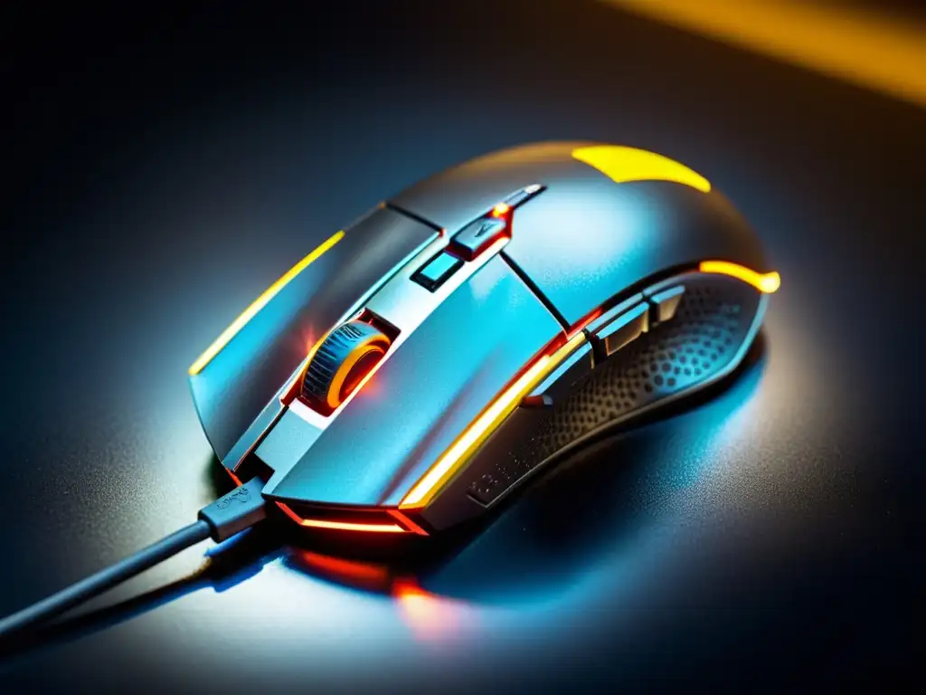 Detallado mouse gaming negro con luces LED personalizables, agarres texturizados y botones de precisión, ideal para mejorar puntería en Free Fire