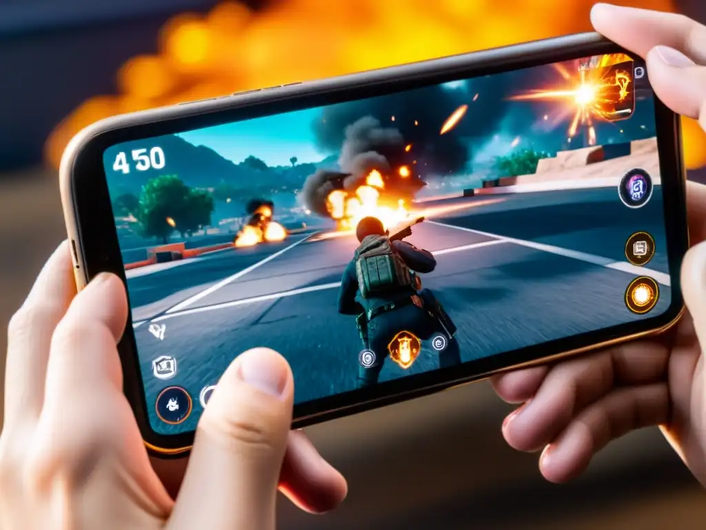 Detalle impresionante de la pantalla de smartphone con el juego Free Fire