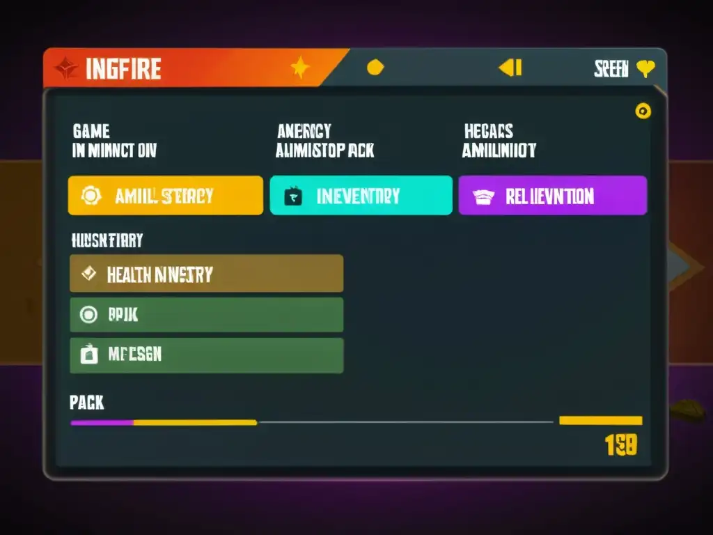 Detalle de inventario en FreeFire, mostrando recursos y diseño vibrante