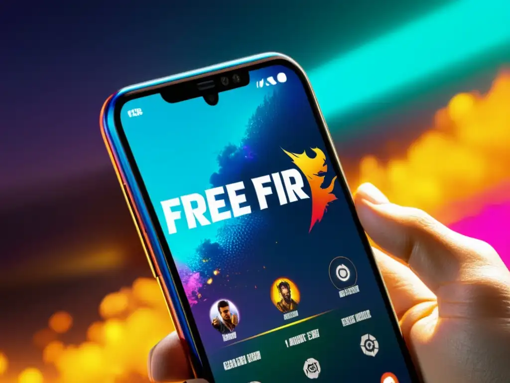 Detalle nítido de ajustes gráficos óptimos para Free Fire en smartphone, resaltando la vibrante atmósfera del juego