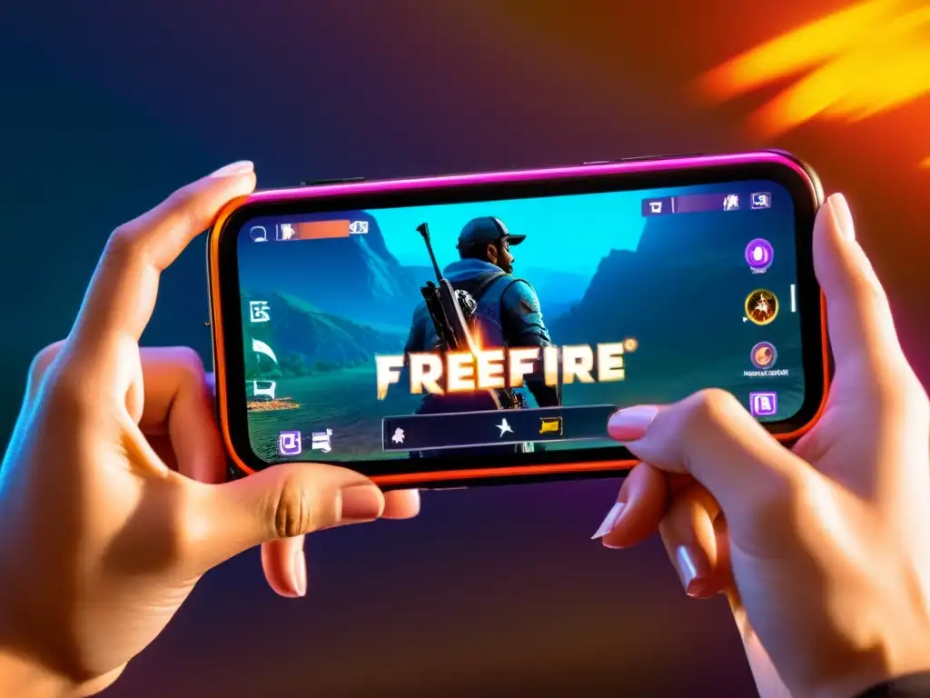 Detalle nítido de la pantalla del smartphone mostrando la configuración de controles en FreeFire