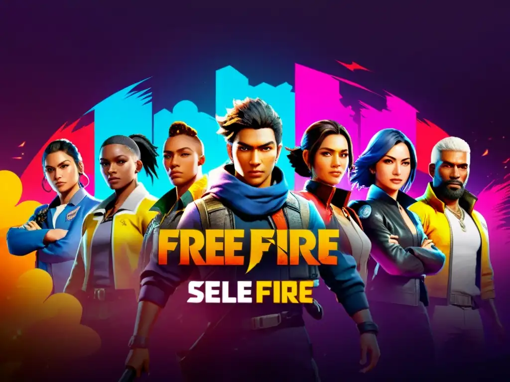 Detalle vibrante de la pantalla de selección de personajes en Free Fire