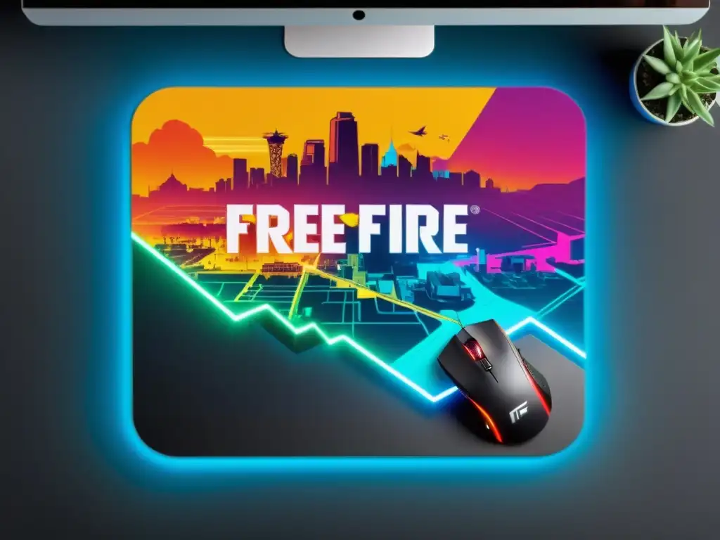 Mousepad para Free Fire con diseño detallado del mapa del juego, luces LED vibrantes y superficie texturizada para movimientos precisos