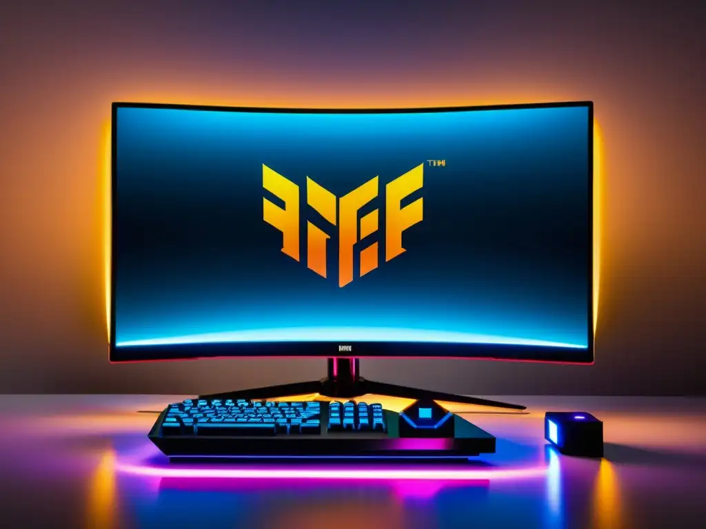 Un elegante y futurista gaming console FreeFire en un entorno de juego exclusivo, con un diseño minimalista y luces LED brillantes