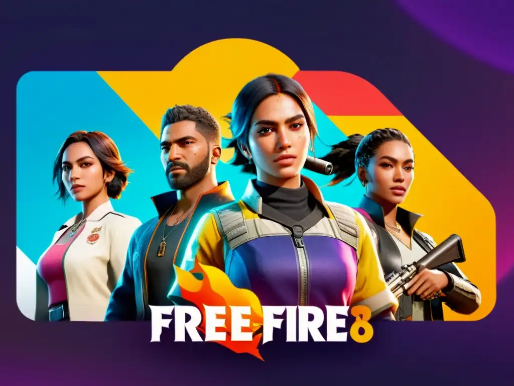 Un emocionante análisis de elección de personajes en Free Fire con detalles vibrantes y opciones variadas en un entorno de juego dinámico y envolvente