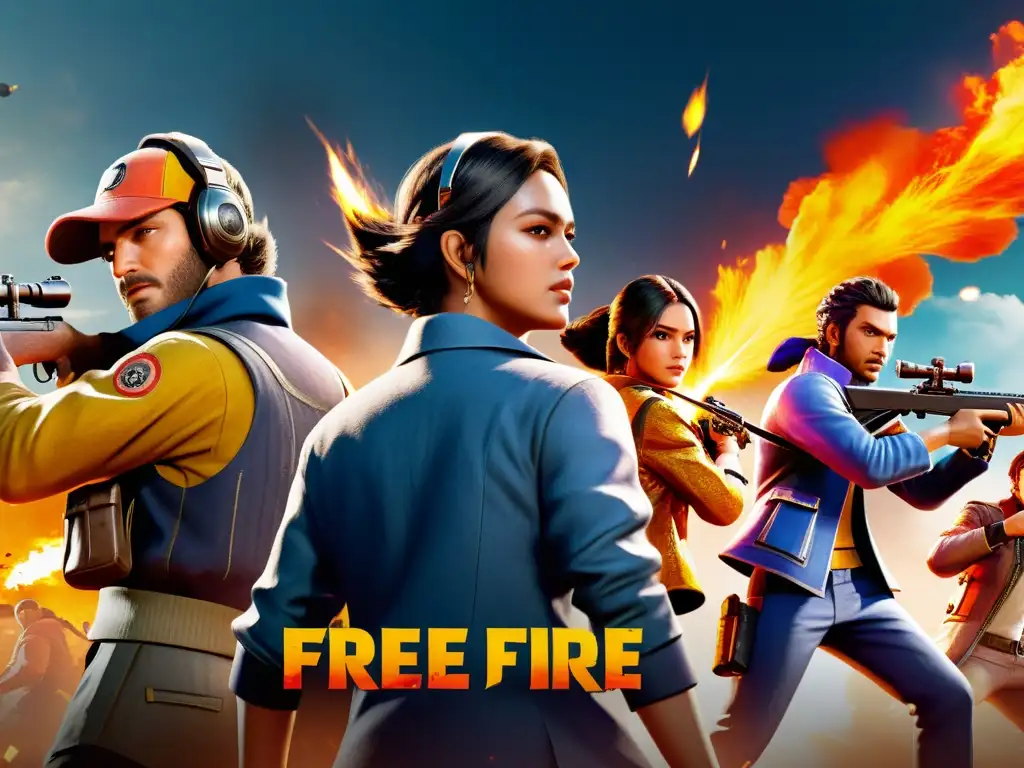 Un emocionante enfrentamiento de jugadores de Free Fire, destacando las mecánicas básicas de juego y la intensa acción