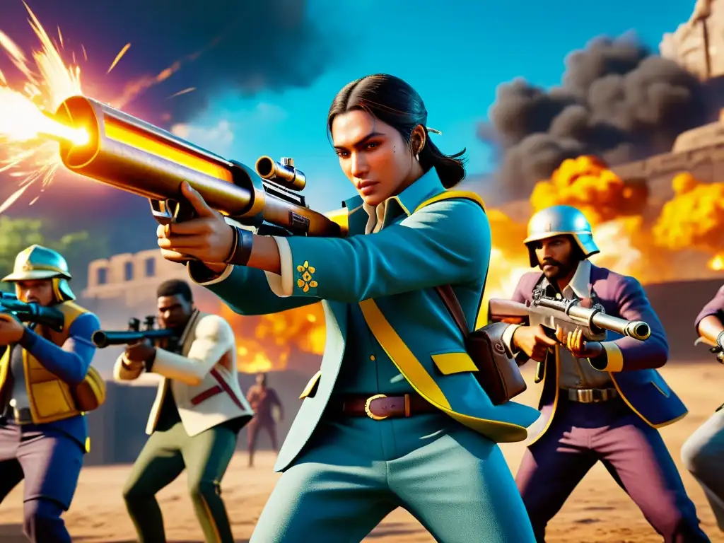 Épica batalla en Free Fire con mejores skins, armas poderosas y entorno visualmente impactante