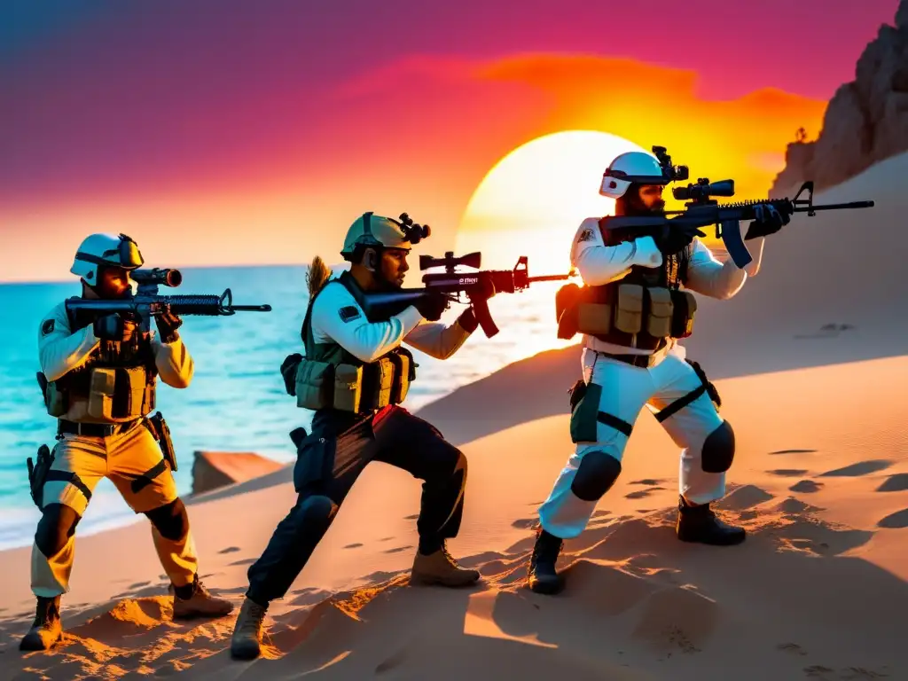 Equipo de FreeFire en Bermuda, estrategias de combate bajo la puesta de sol