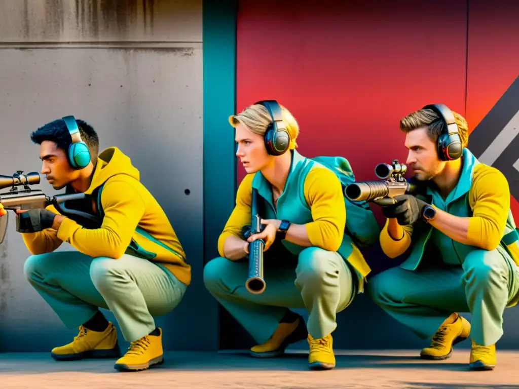 Equipo concentrado planeando tácticas de supervivencia en Free Fire, listos para la acción