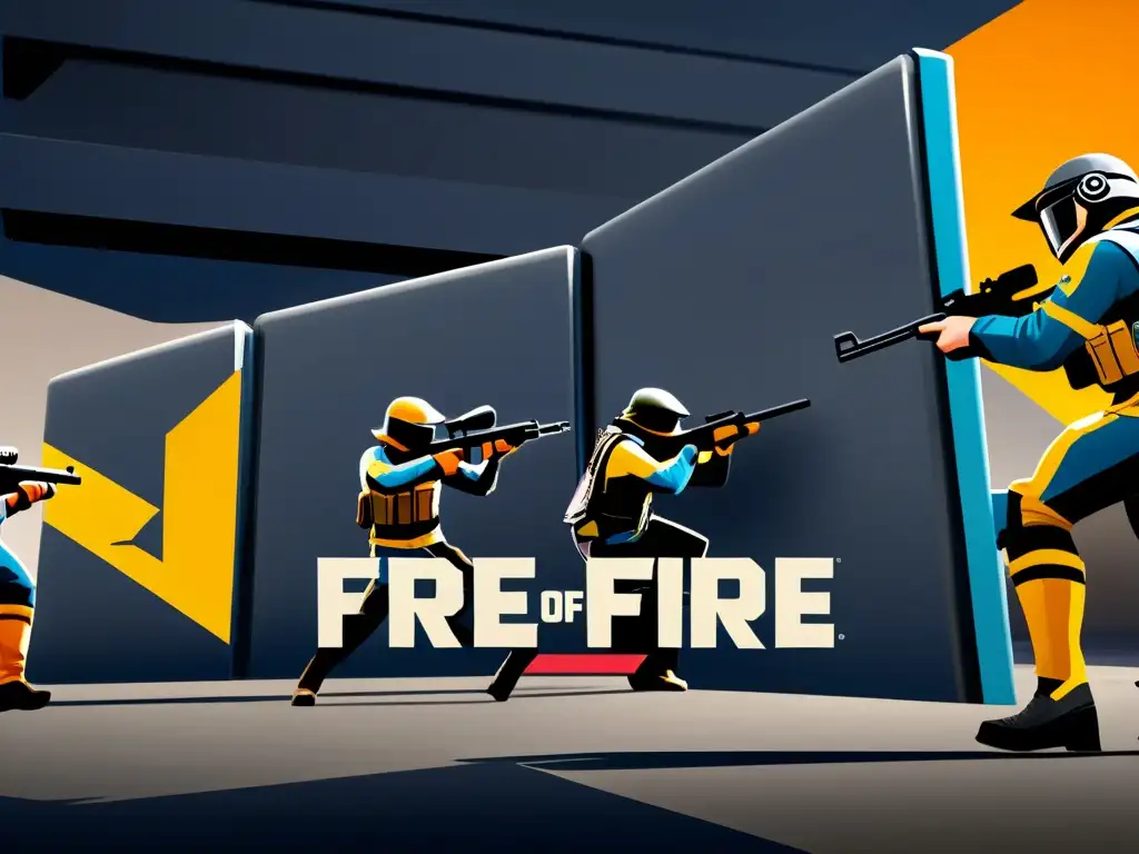 Equipo de Free Fire usando estratégicamente construcciones para defenderse y ganar ventaja en el juego