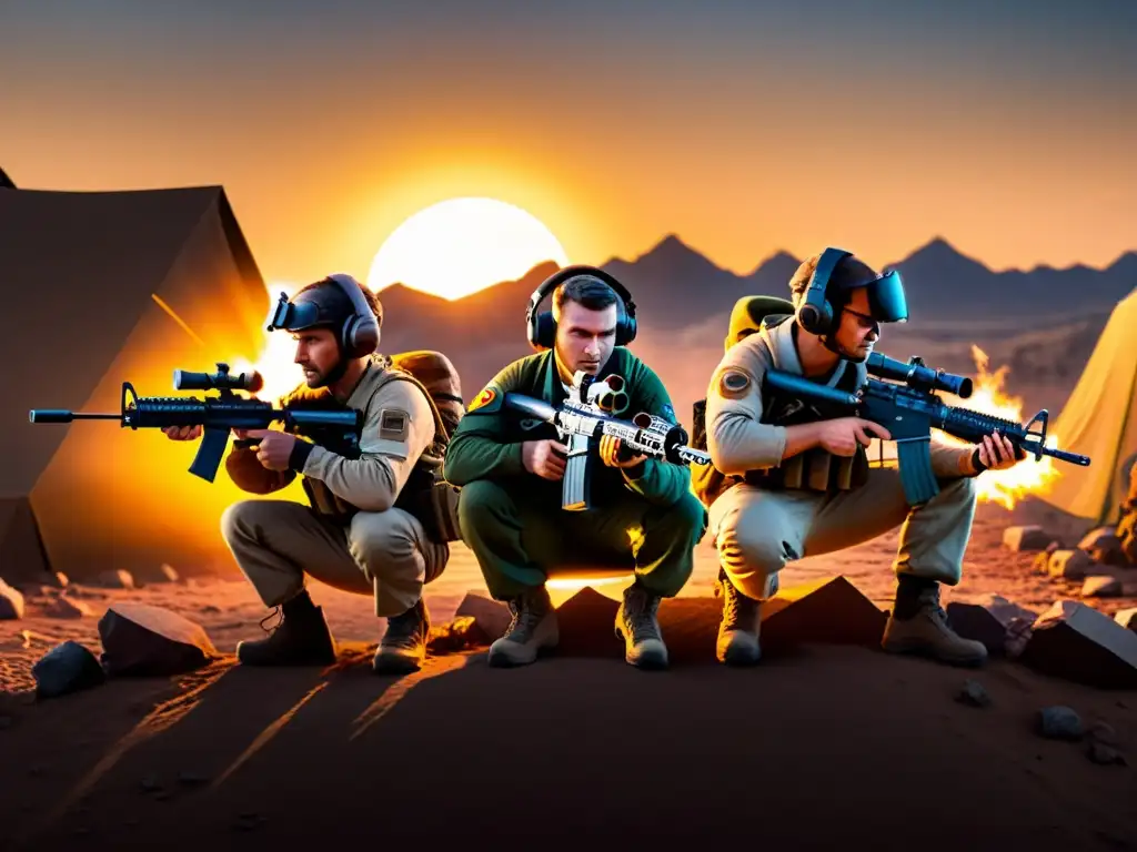 Equipo coordinando estrategias de supervivencia en intensa partida de FreeFire al atardecer