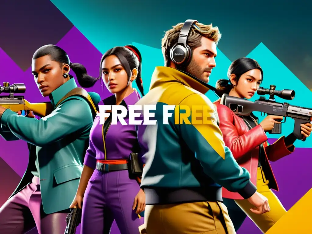 Equipo Free Fire ejecutando un flanqueo estratégico, con acción intensa y diseños detallados