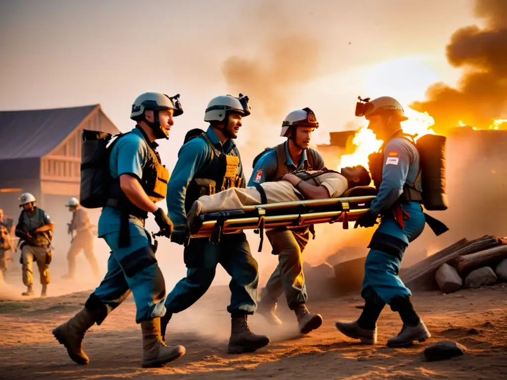 Equipo de FreeFire rescata y recupera en un intenso campo de batalla, bajo el intenso resplandor del atardecer