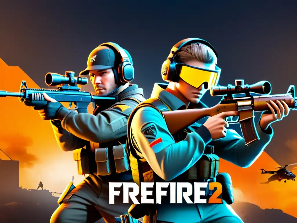 Equipo de jugadores de FreeFire preparándose estratégicamente para el combate, mostrando precisión y comunicación en su táctica de equipo