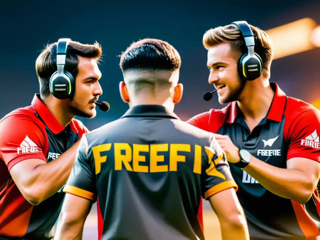 Equipo de jugadores de FreeFire en acción, demostrando consejos para formar equipos equilibrados en el juego