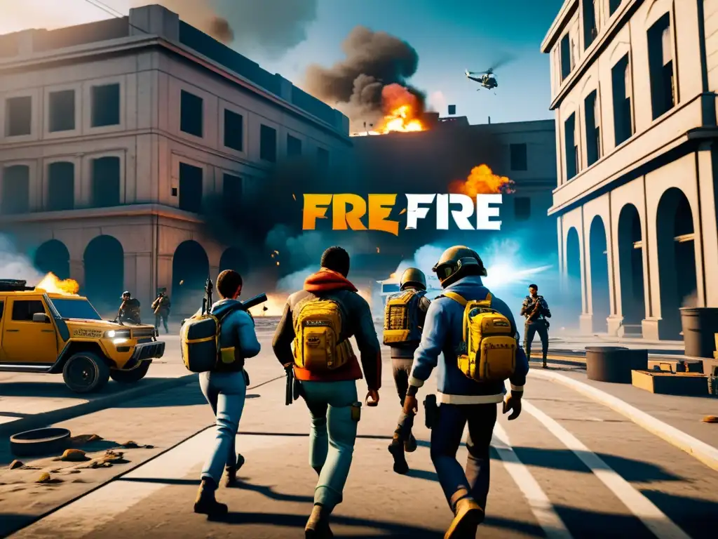 Un equipo de jugadores toma decisiones críticas en un intenso escenario de juego de Free Fire, mostrando determinación y estrategia