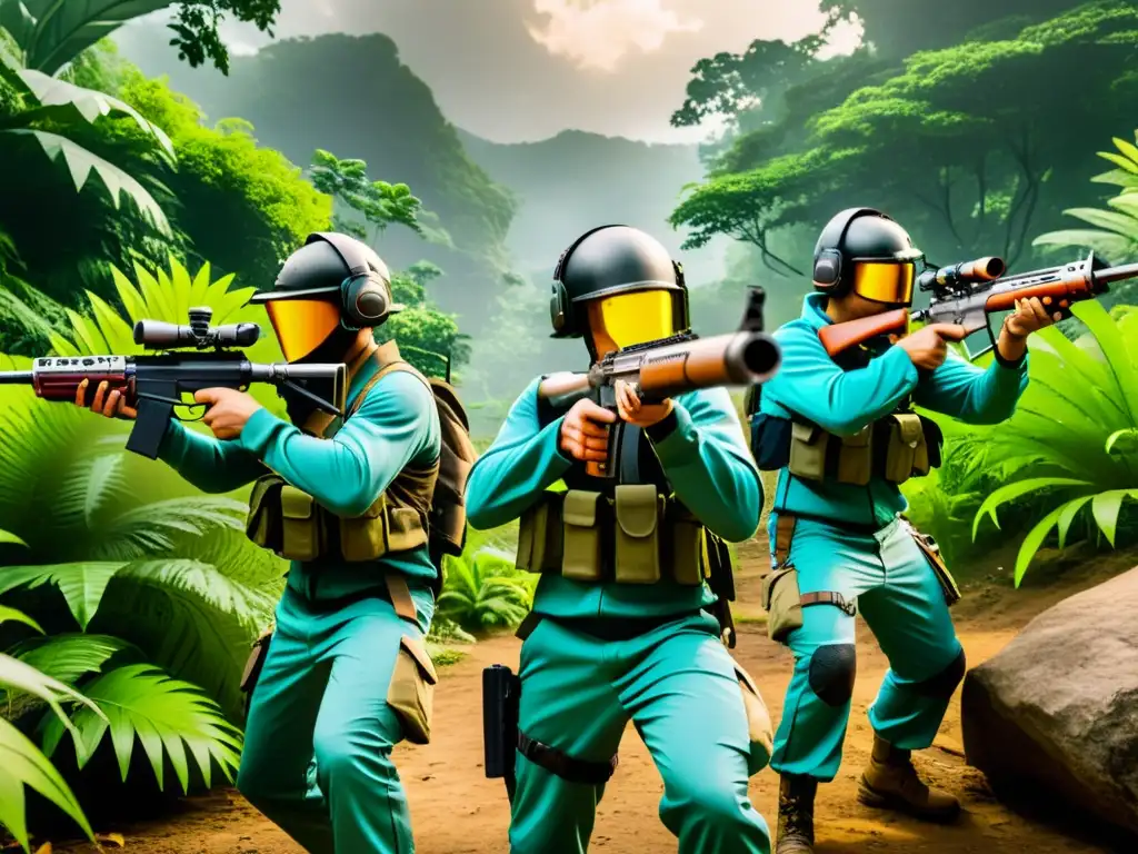 Un equipo de jugadores de FreeFire se prepara para una emboscada en la densa jungla