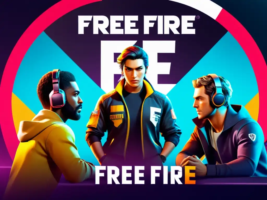 Un equipo de jugadores de Free Fire planeando estrategias colaborativas con intensa concentración en sus rostros