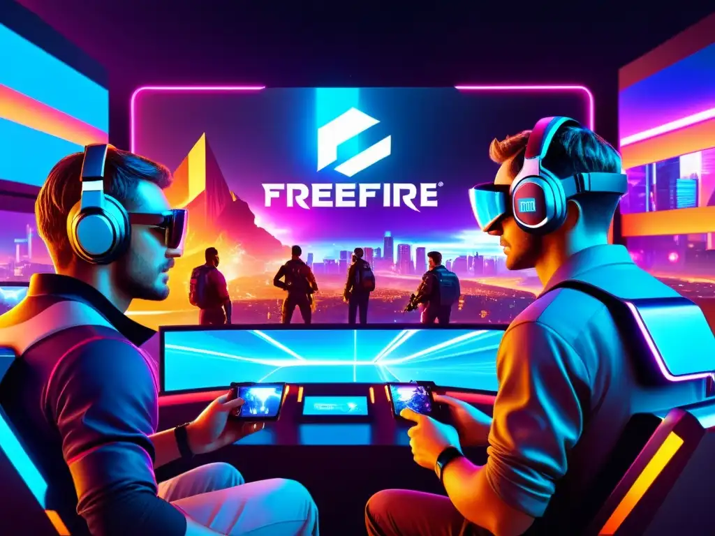 Un equipo de jugadores de FreeFire utiliza la Inteligencia Artificial en su estrategia en un escenario futurista y neoniluminado