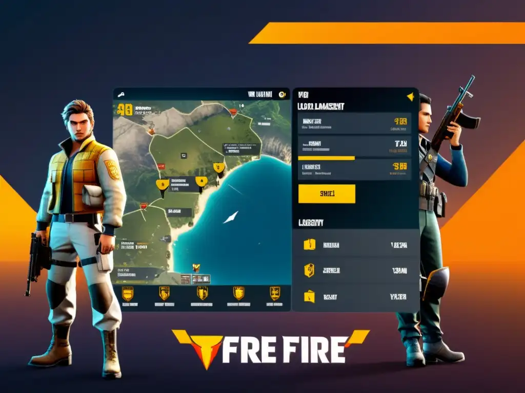 Un equipo de jugadores de Free Fire planeando y coordinando la optimización de loot, mostrando estrategia y coordinación en el juego