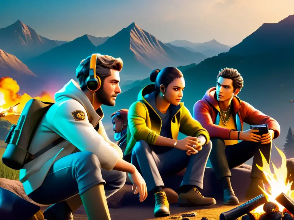 Equipo de jugadores de Free Fire optimizando loot en un intenso battle royale