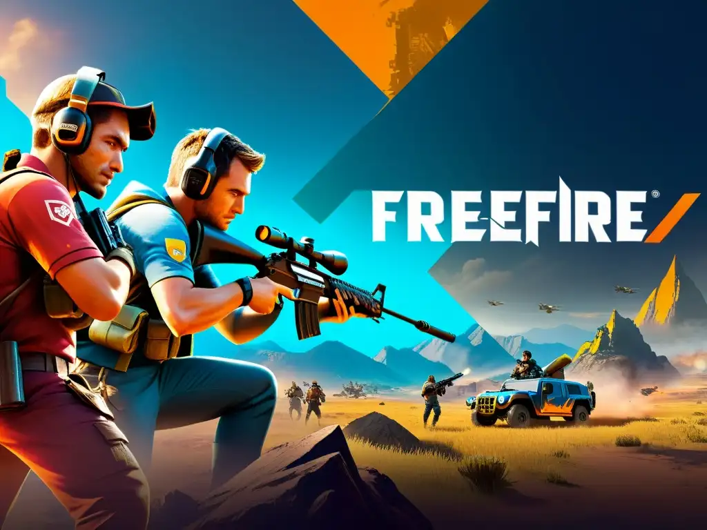 Equipo de jugadores de FreeFire en posición estratégica, concentrados en el mapa detallado